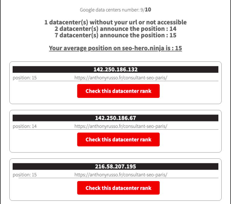 Analyse de position avec l'outil SEO-Hero de Stephane Madaleno