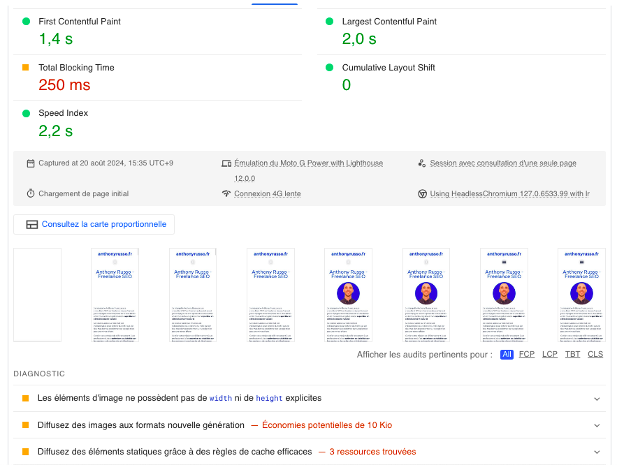 conseils de l'outil page speed insight après un rapport